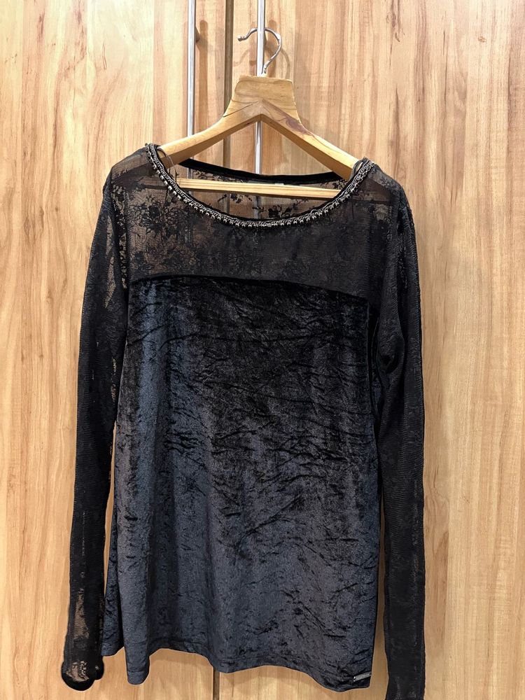 Black Velvet and Lace Top