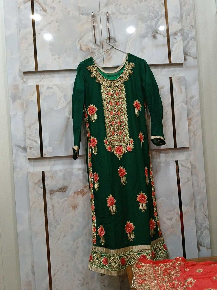 Emerald Green Embroidered Sharara set