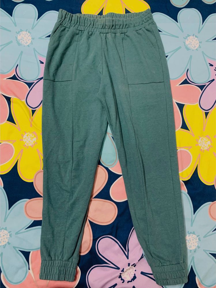 Roaster Women Green Solid Cotton Jogger’s