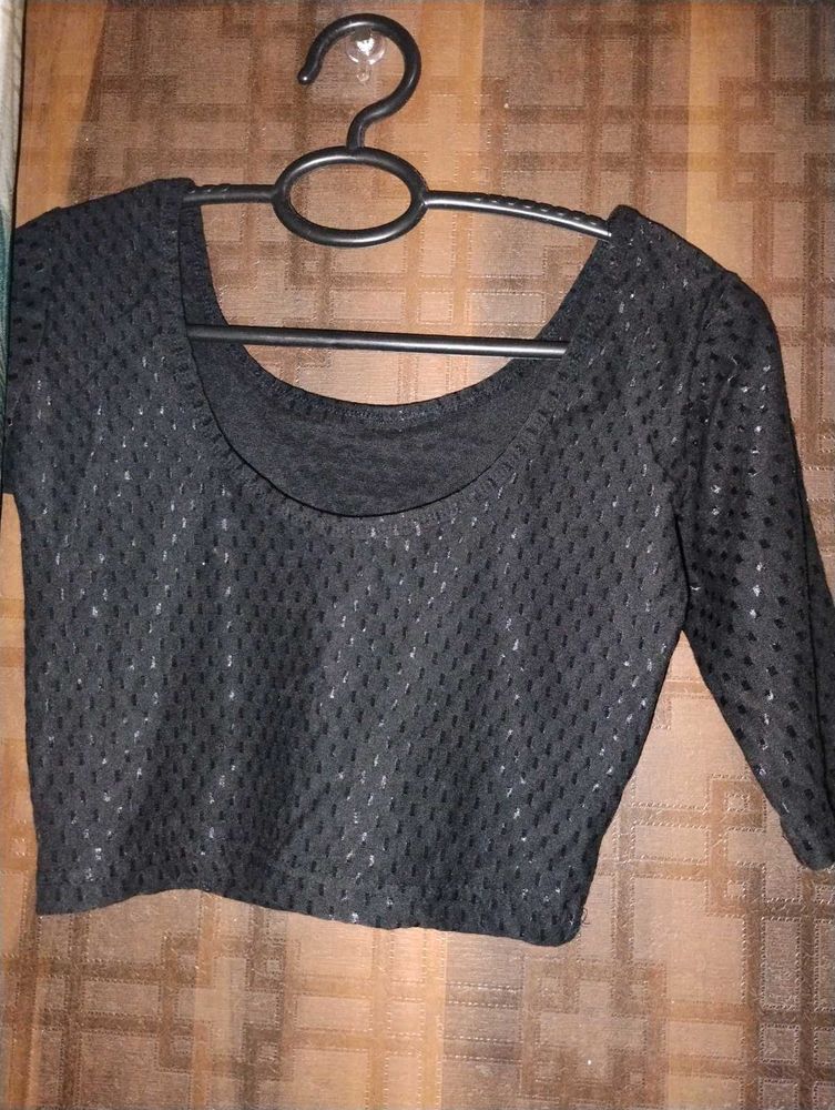 Black Textured Crop Top