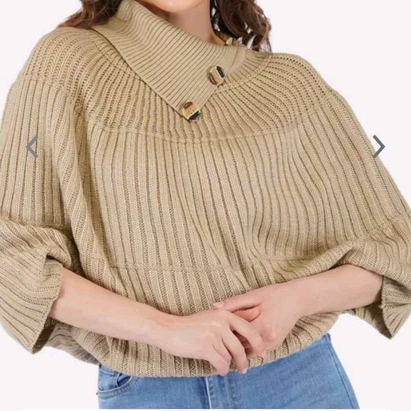 Beige Ribbed Poncho