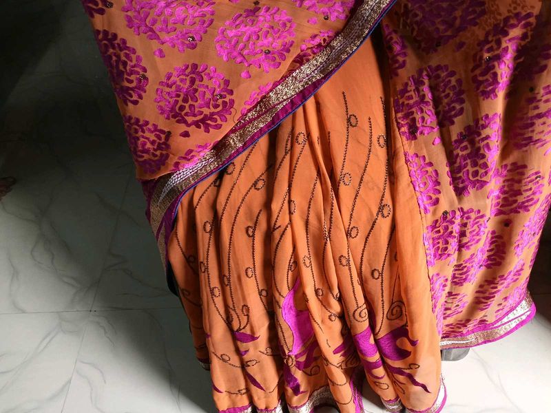 UsedMustard&amp;MagentaEmbroidery ShifonGeorgette Sare