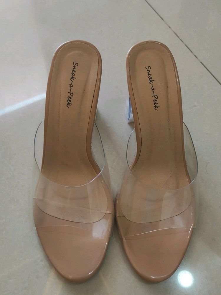 Sneak-a-Peek Chunky Heeled Sandals With Branding