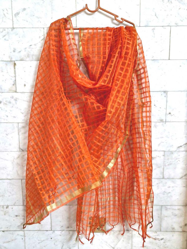 Orange Tissue Checkered Dupatta