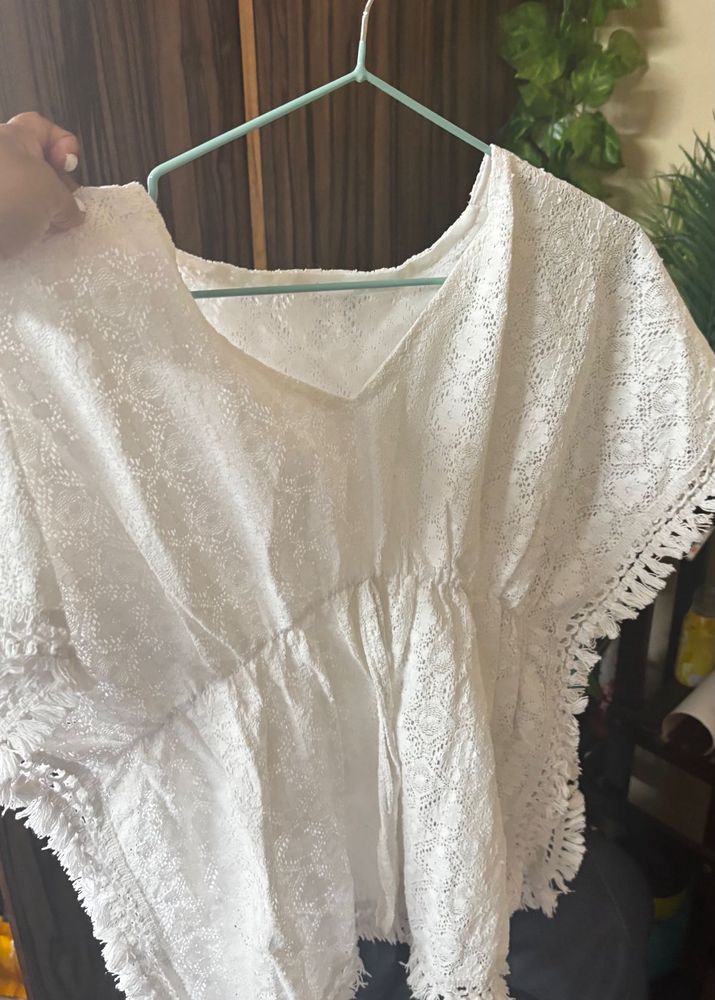 White Lace Fringe Top