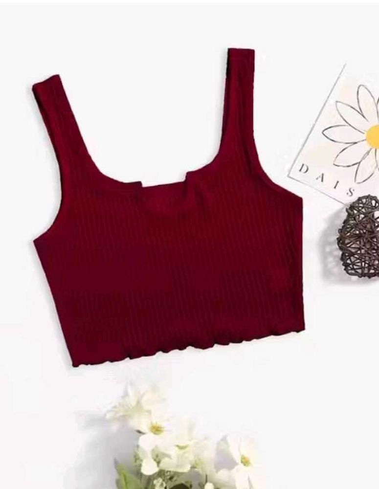 Red Ruffle Trim Tank Top