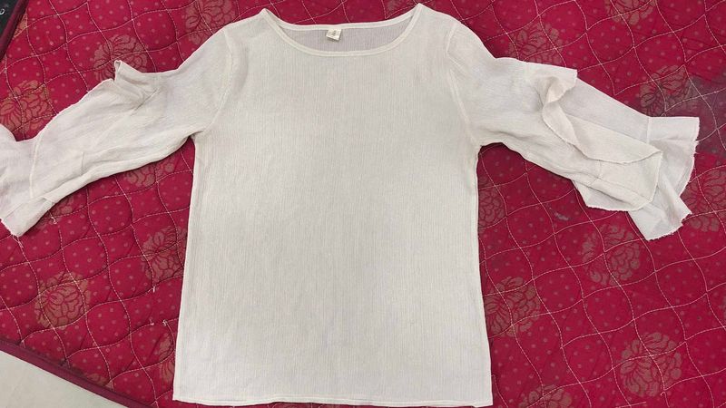 White Ruffle Sleeve Top