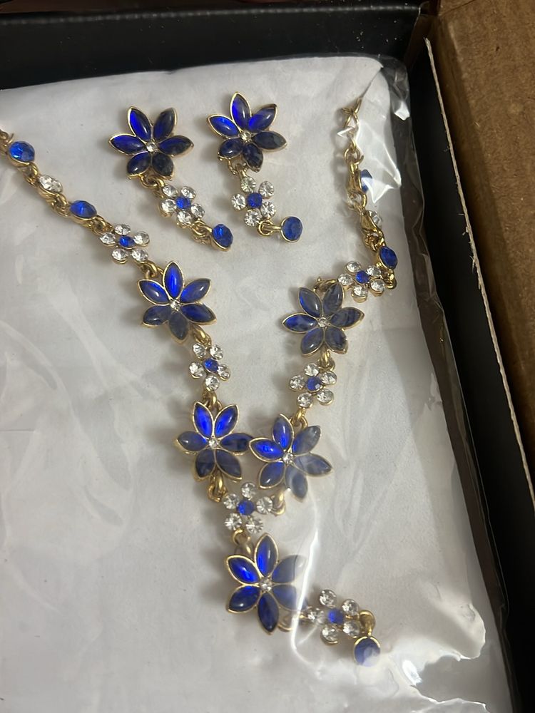 Zaveri Pearls Brand New Blue Jewellery Set