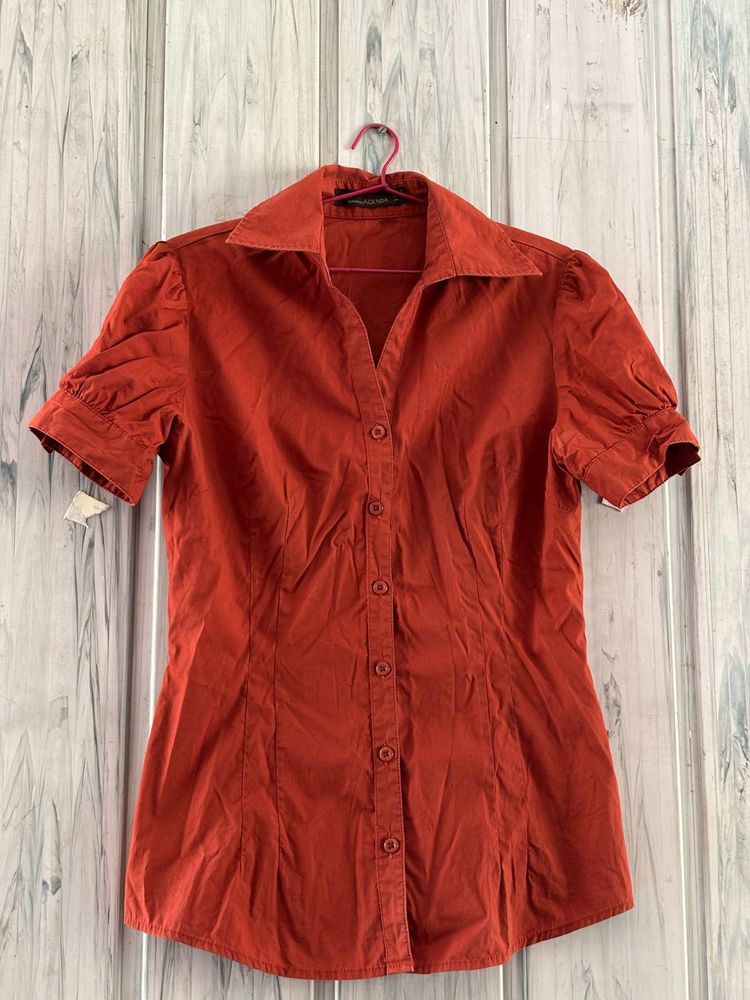 Brick Red Cinched Waist Shirt