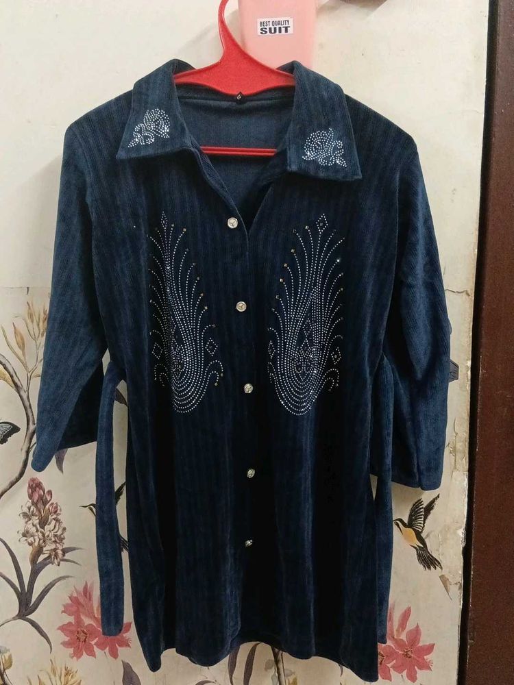 Elegant Dark Blue Velvet Cord Set