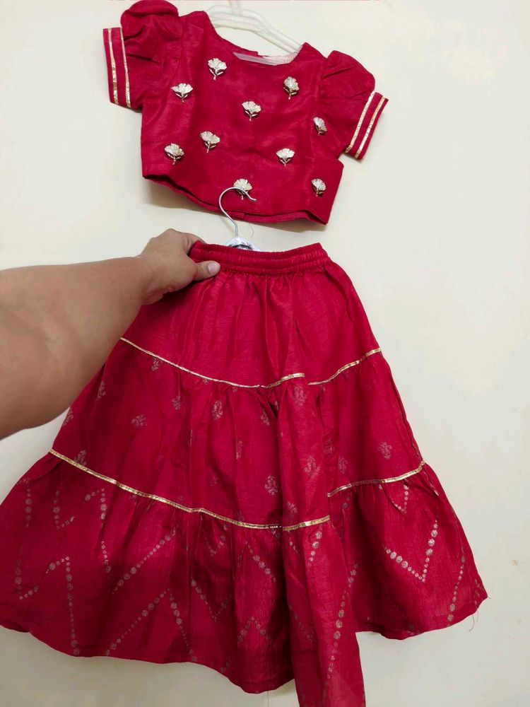 Girls Red Lehenga Choli Set