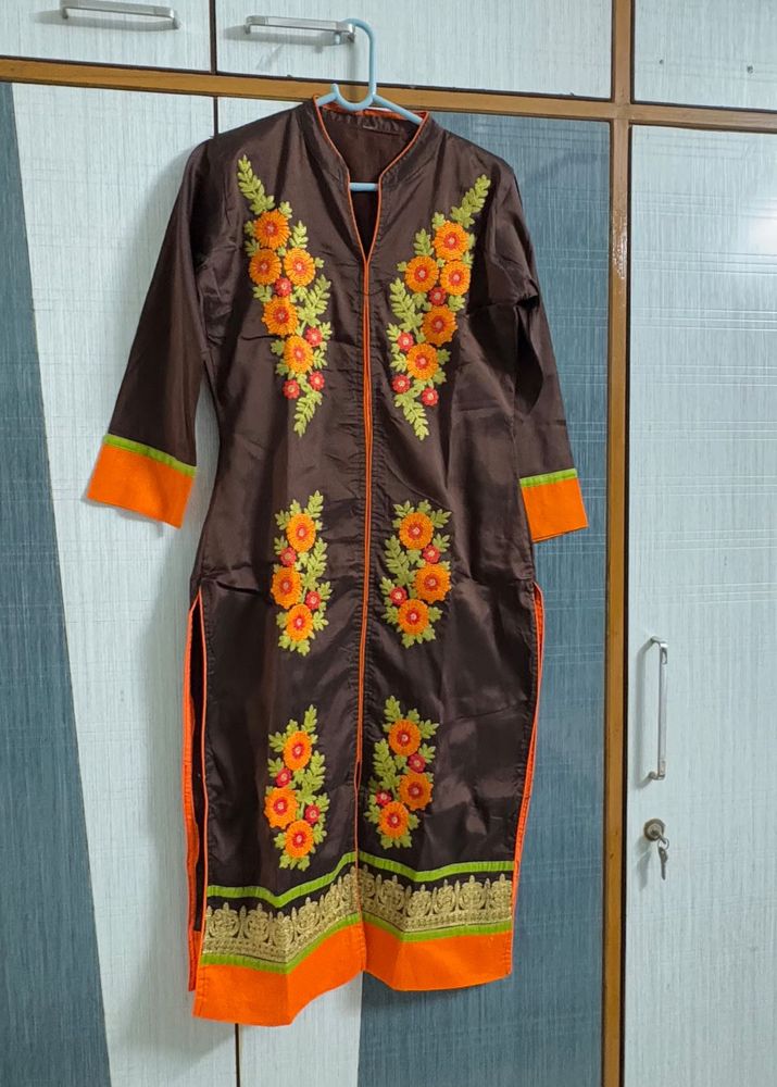 Brown Embroidered Kurti
