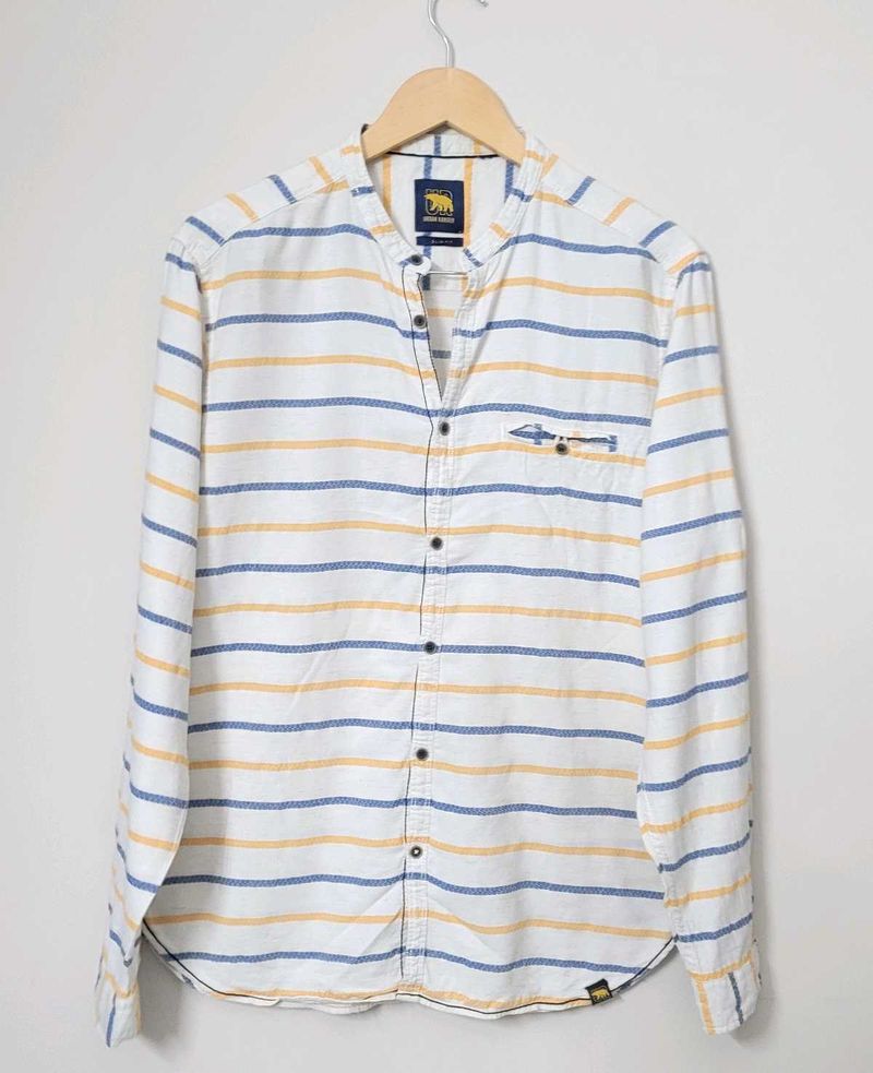 Men Slimfit White Striped Cotton Shirt