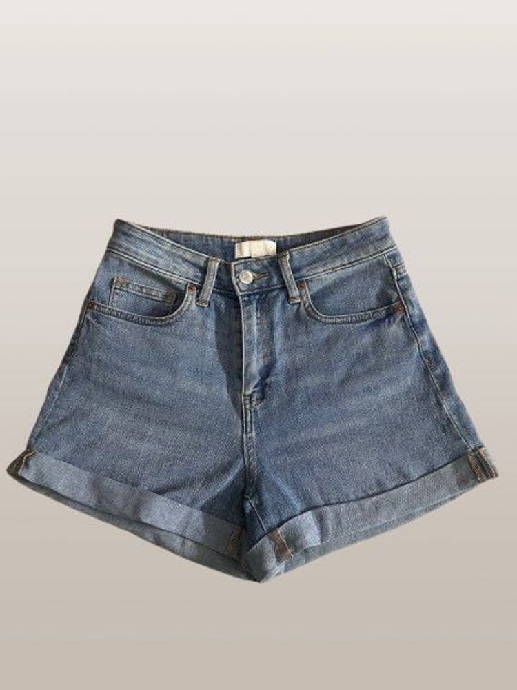 High-Waisted Rolled Hem Denim Shorts