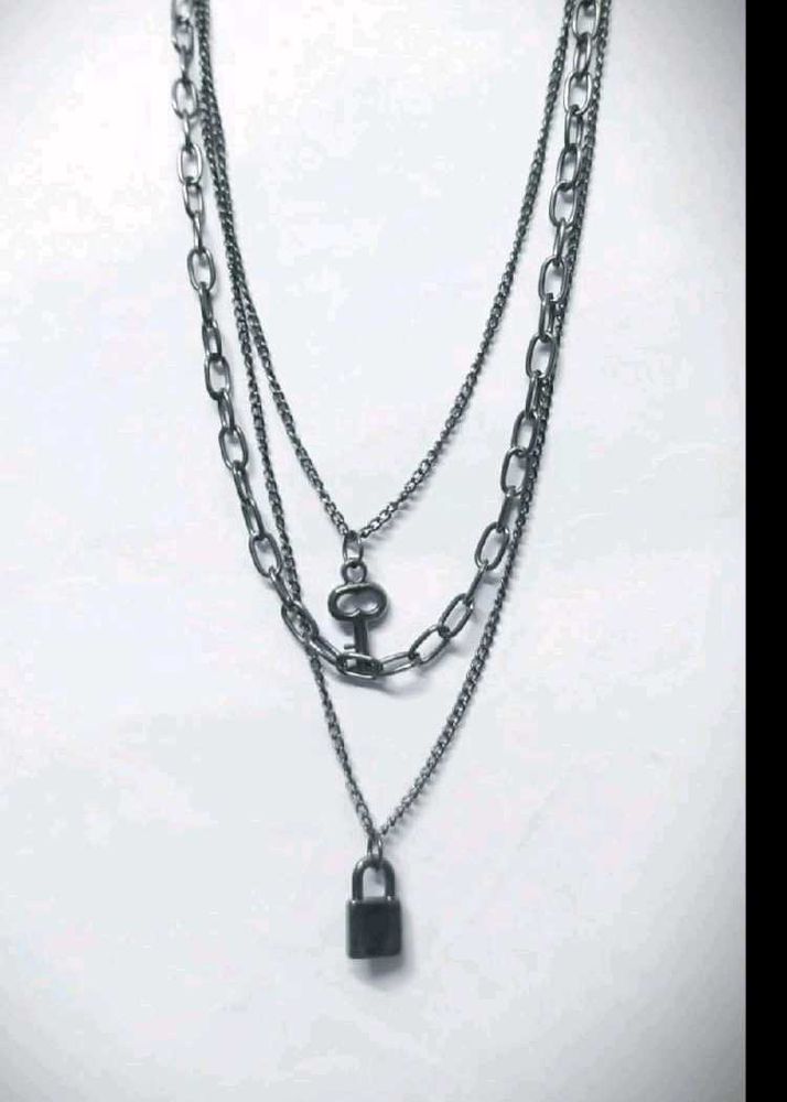 Layered Chain Necklace - Key &amp; Lock