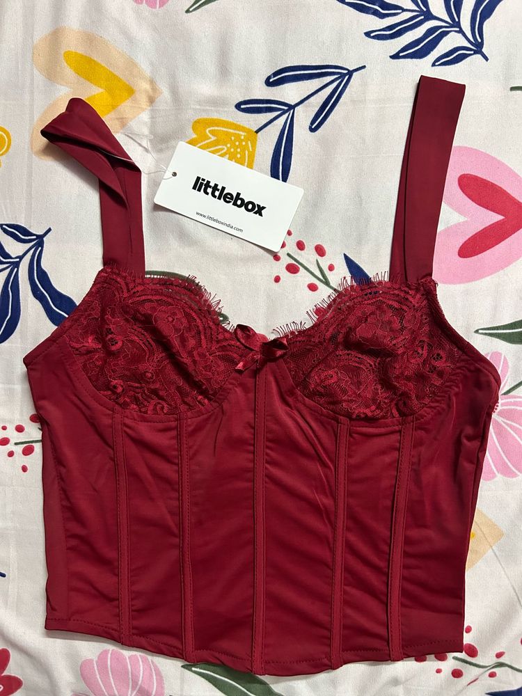 Littlebox Burgundy sweetheart neck Corset Top
