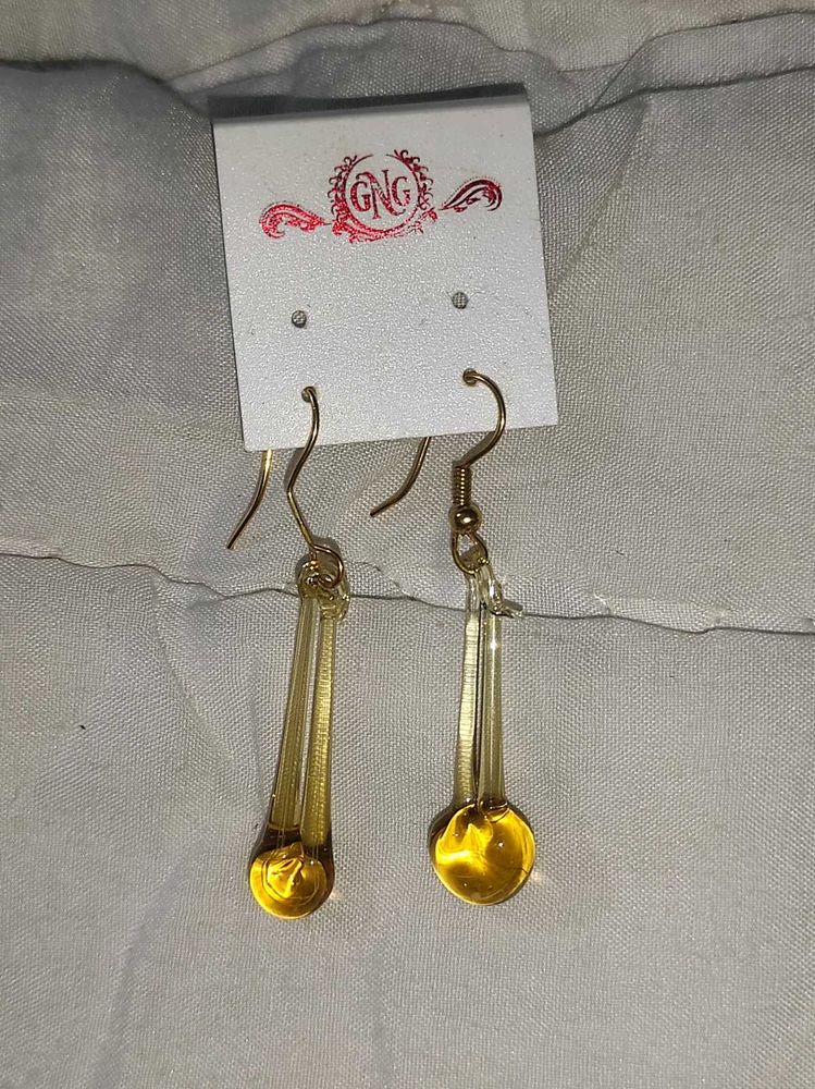 Gold Tone Dongle Drop Glass Earrings