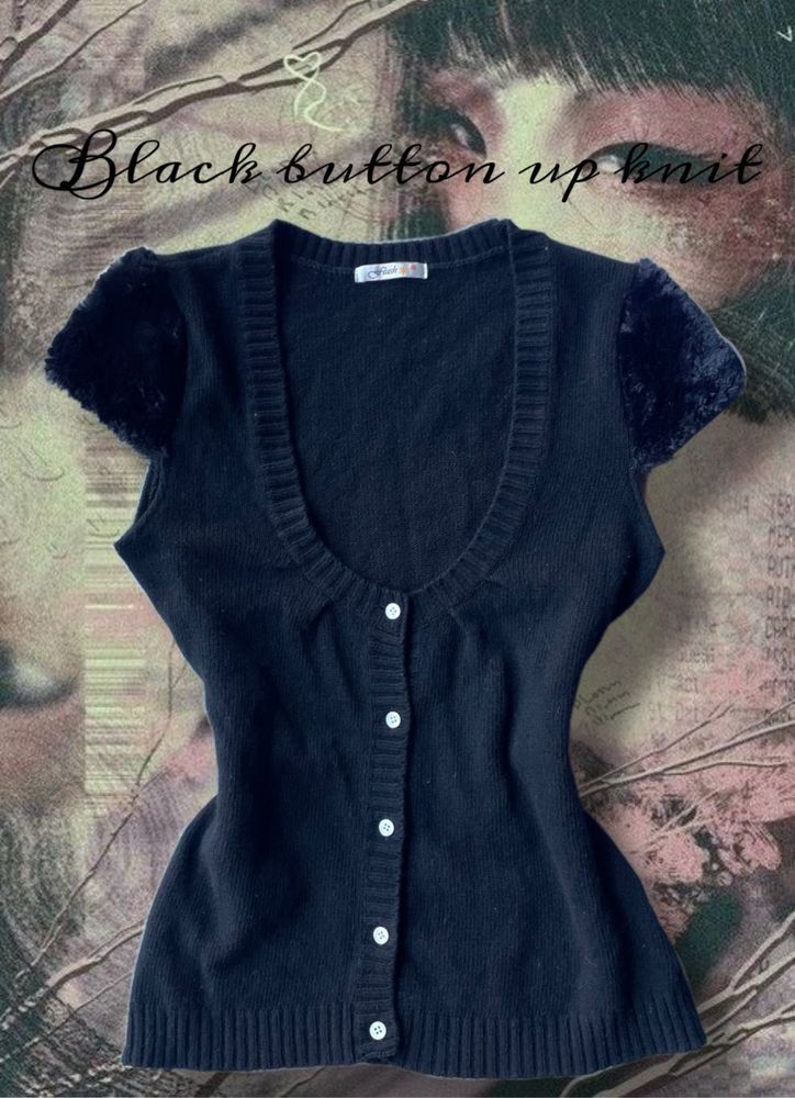Black Button-Up Knit Top