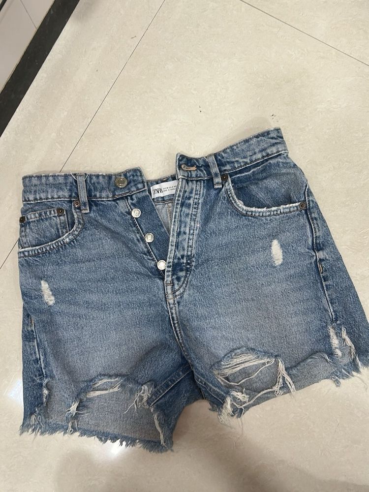Zara Distressed Denim Shorts