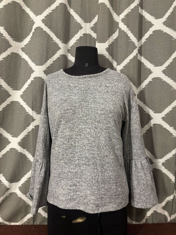 Gray Bell Sleeve Top