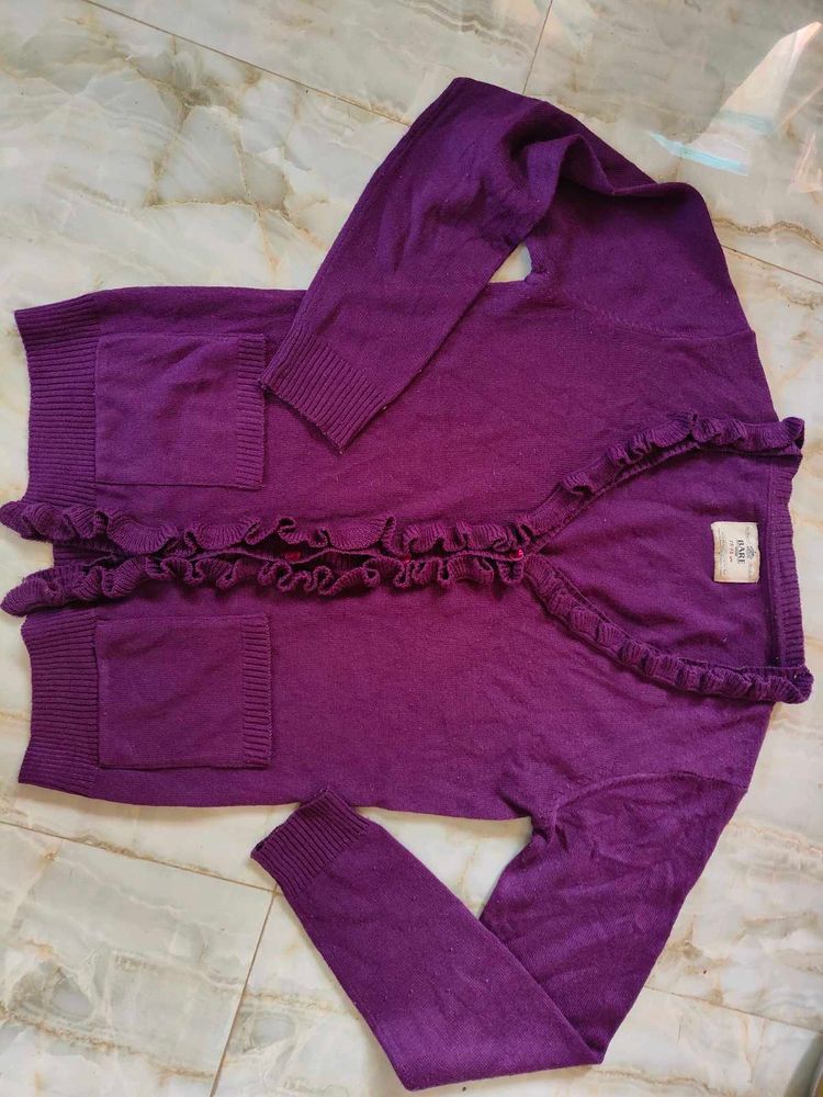 Cute Purple Ruffle Cardigan