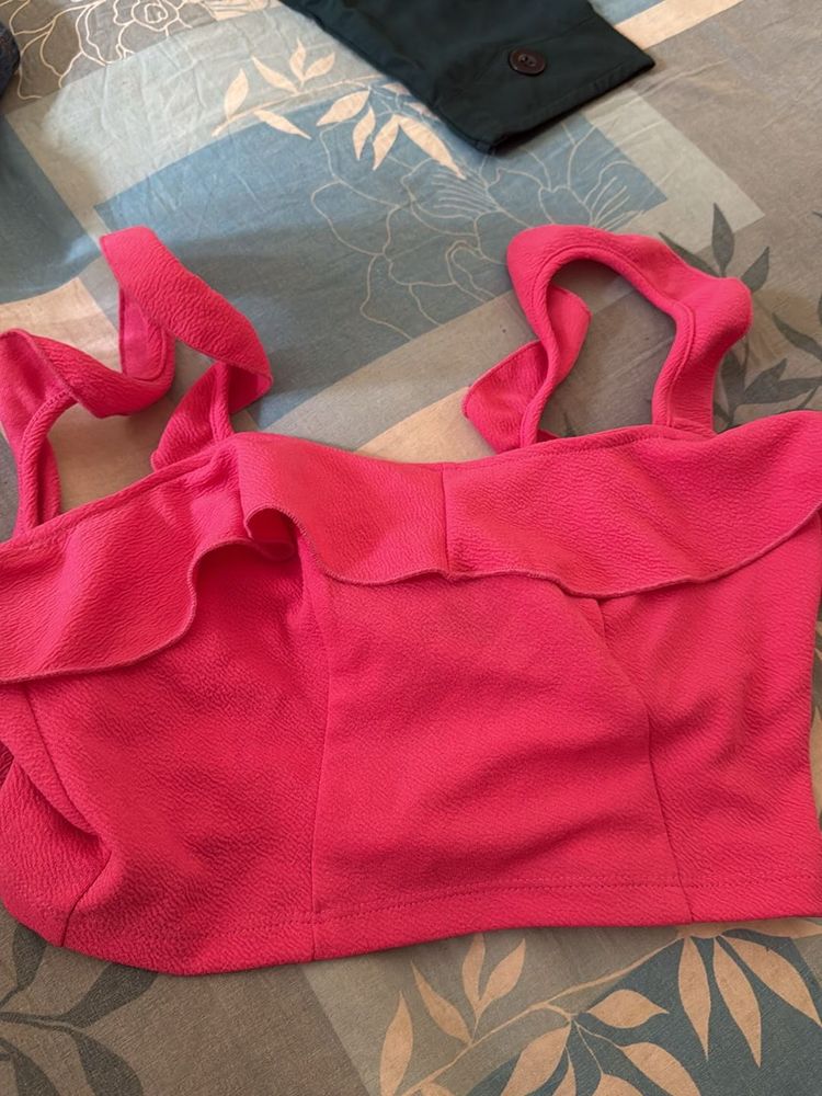Fuschia Frilled tie Back Top