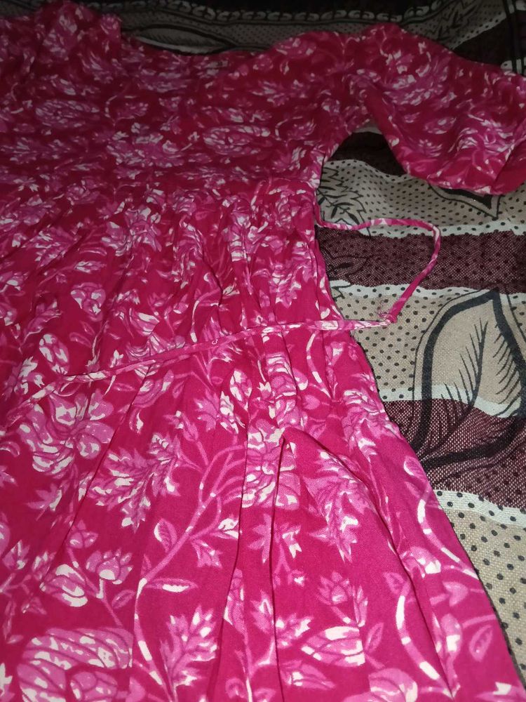 Pink Floral Print Dress