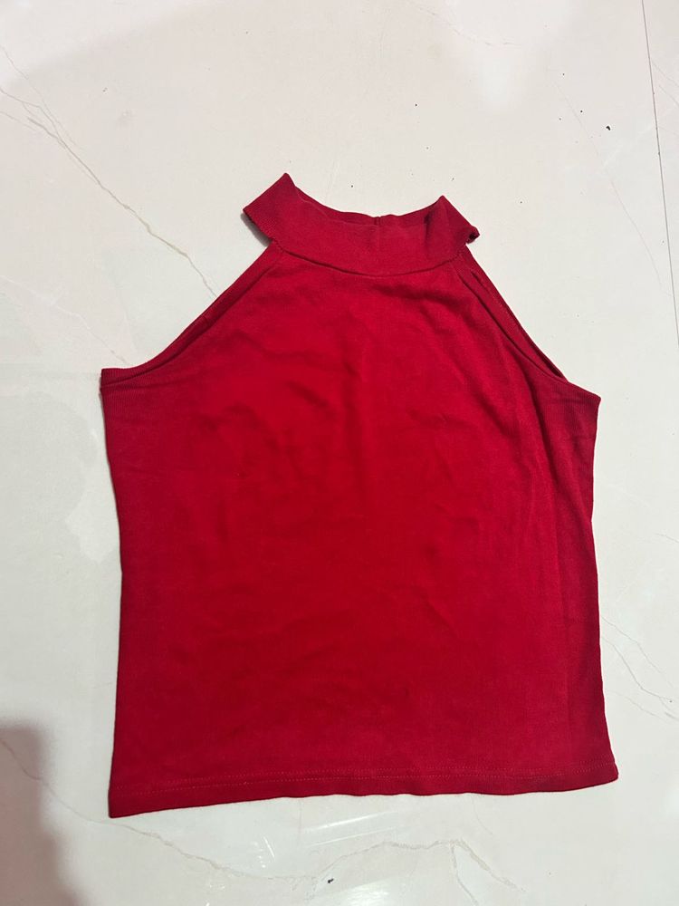 Casual Red Halter Neck Summer Top