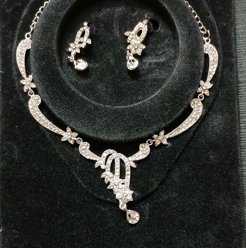 Necklace 🧣 Earring Silver Stone