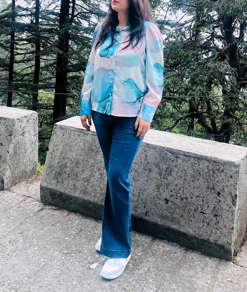 Blue Marble Print Shirt