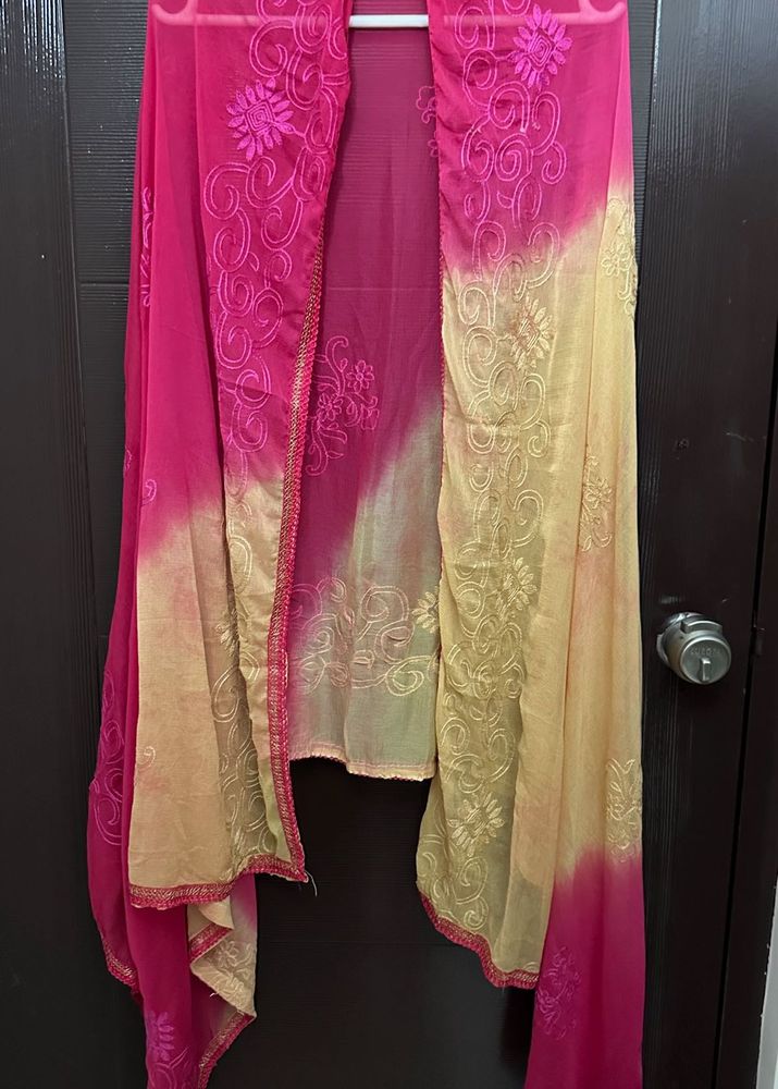 Pink &amp; Beige Embroidered Dupatta