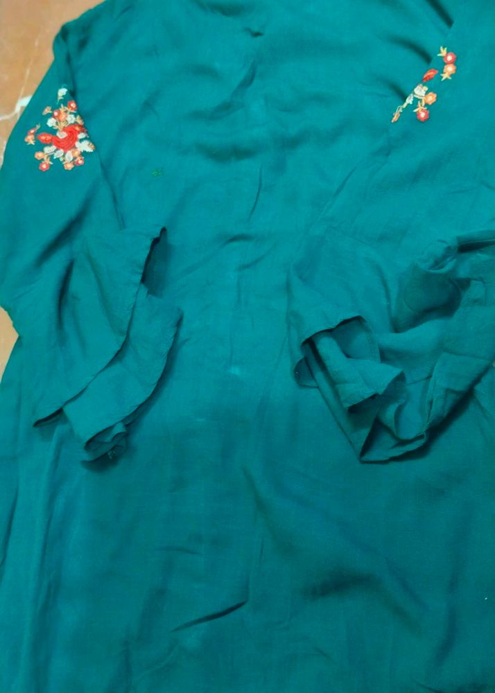 Embroidered Teal Tunic Top