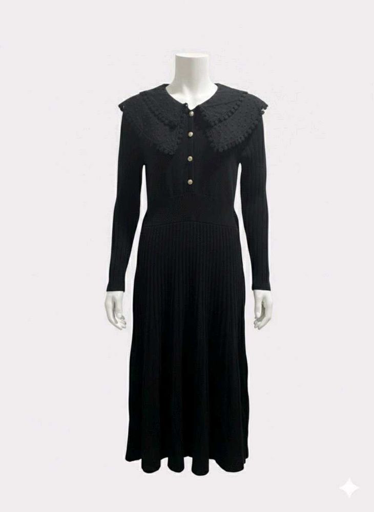 Elegant Black Knit Midi Dress