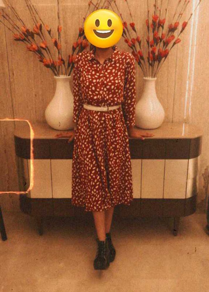 Trendy Brick Red Midi Shirt Dress