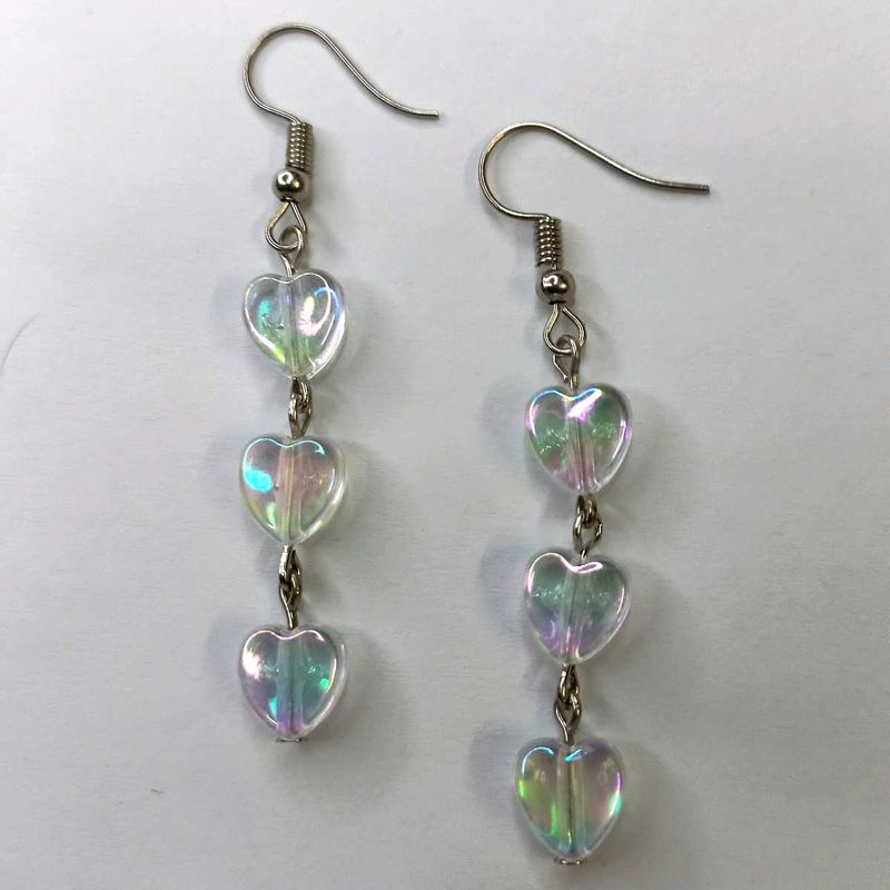 Handmade Long Clear Heart Earrings