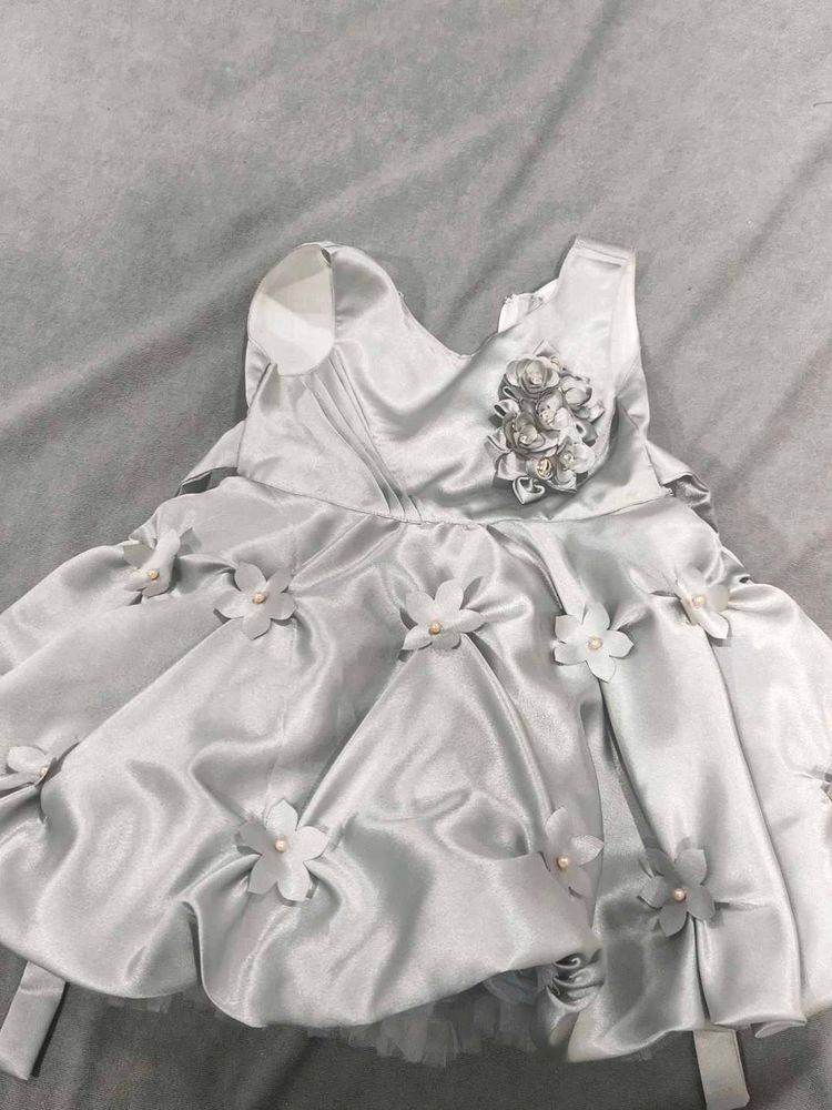 Cute Silver Flower Girl Dress