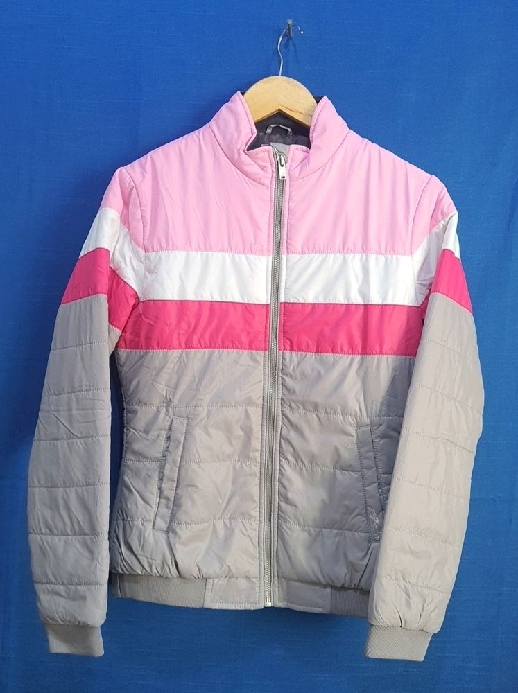 Aagain Co Pink &amp; Grey Puffer Jacket For Women | Bust 36 | Length 24