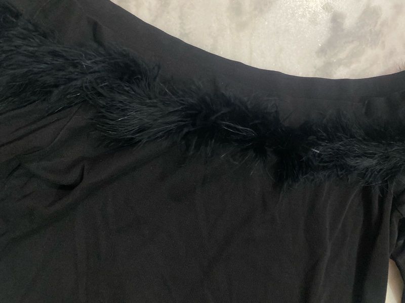 Black Feather Trim Top