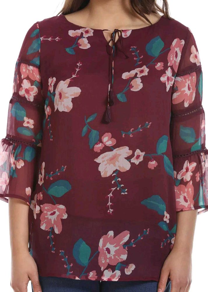 Mustard - Wine Chiffon Printed Top