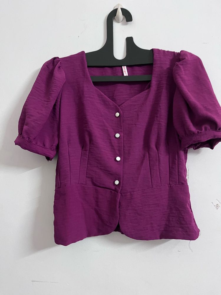 Purple Puff Sleeve Top