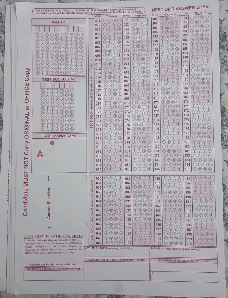 NEET OMR Answer Sheet (50 sheets )