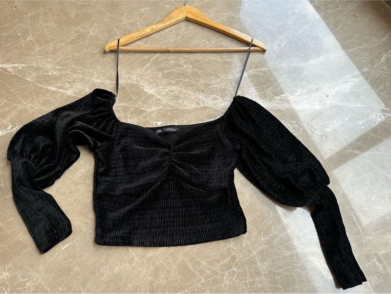 Black Velvet Crop Top From Zara