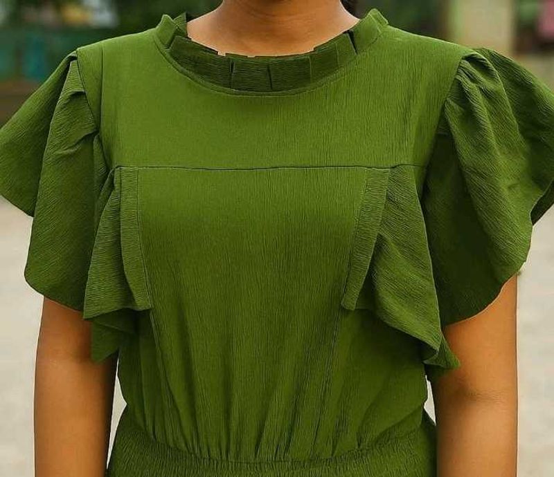 Olive Green Ruffle Sleeve Top