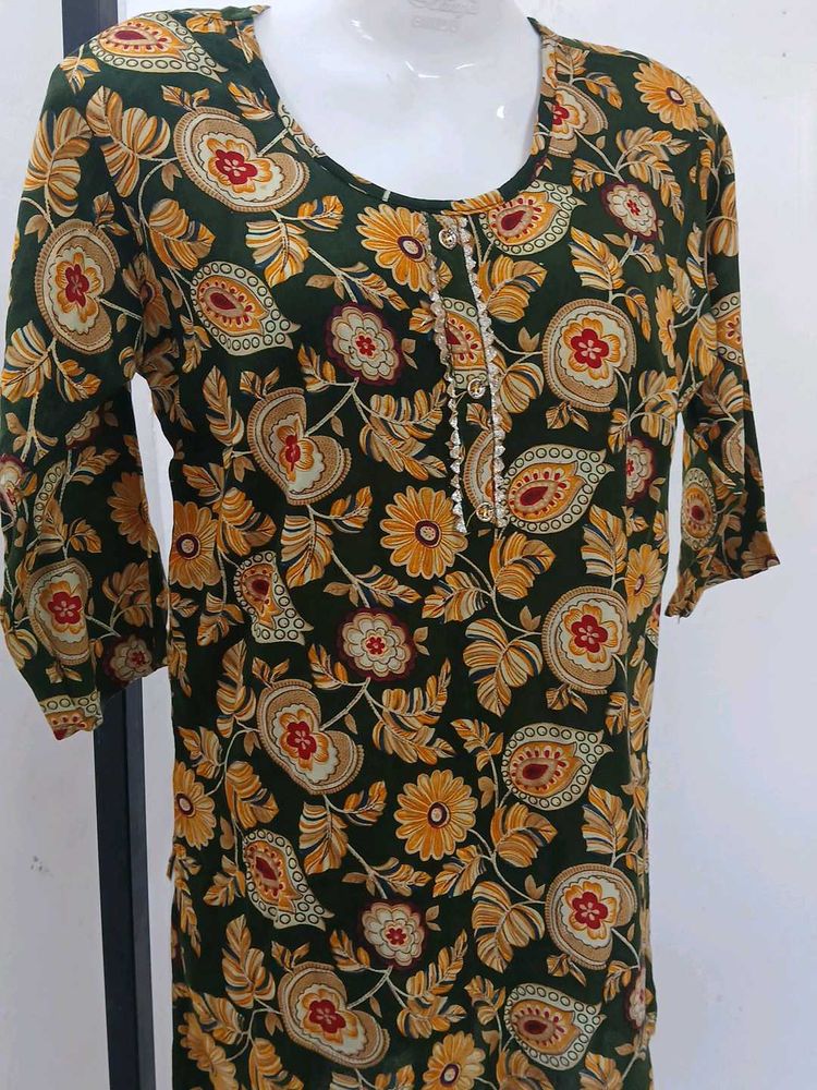 Floral Print Green Kurta