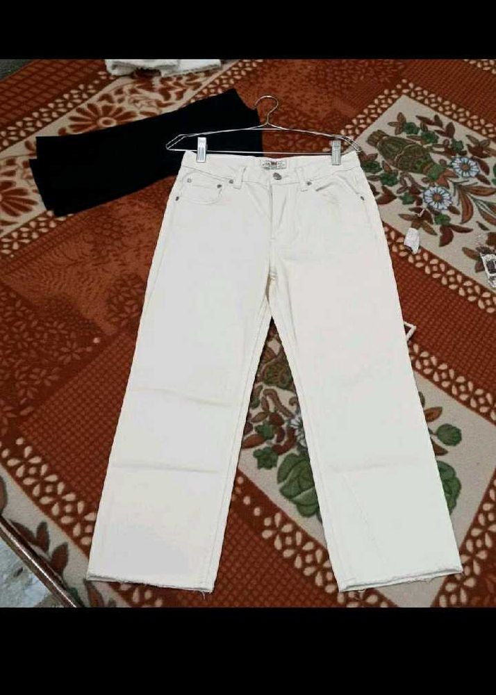 White Straight Leg Denim Jeans