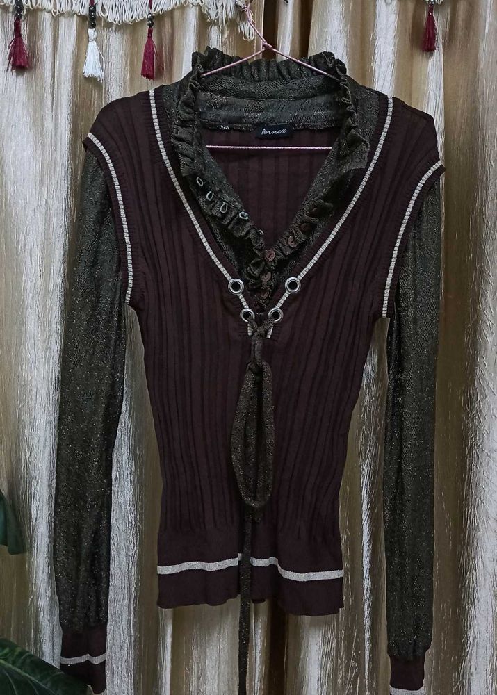 Elegant Brown Knit Top