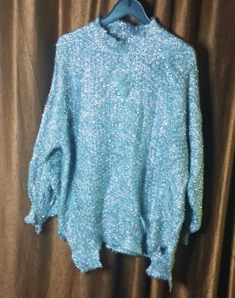 Stylish Oversized Sweater Size 44 inches, Silver C