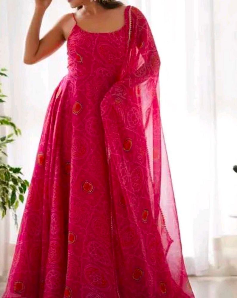 Elegant Pink Ethnic Gown with Dupatta
