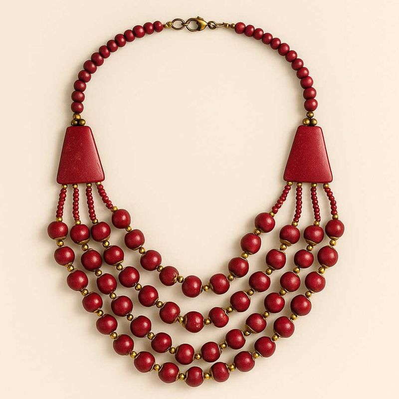 Red Bone Mosiac Beaded Necklace
