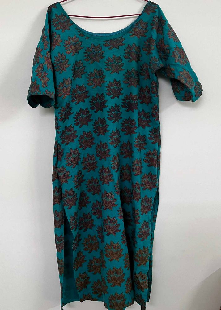 Teal Floral Print Kurti